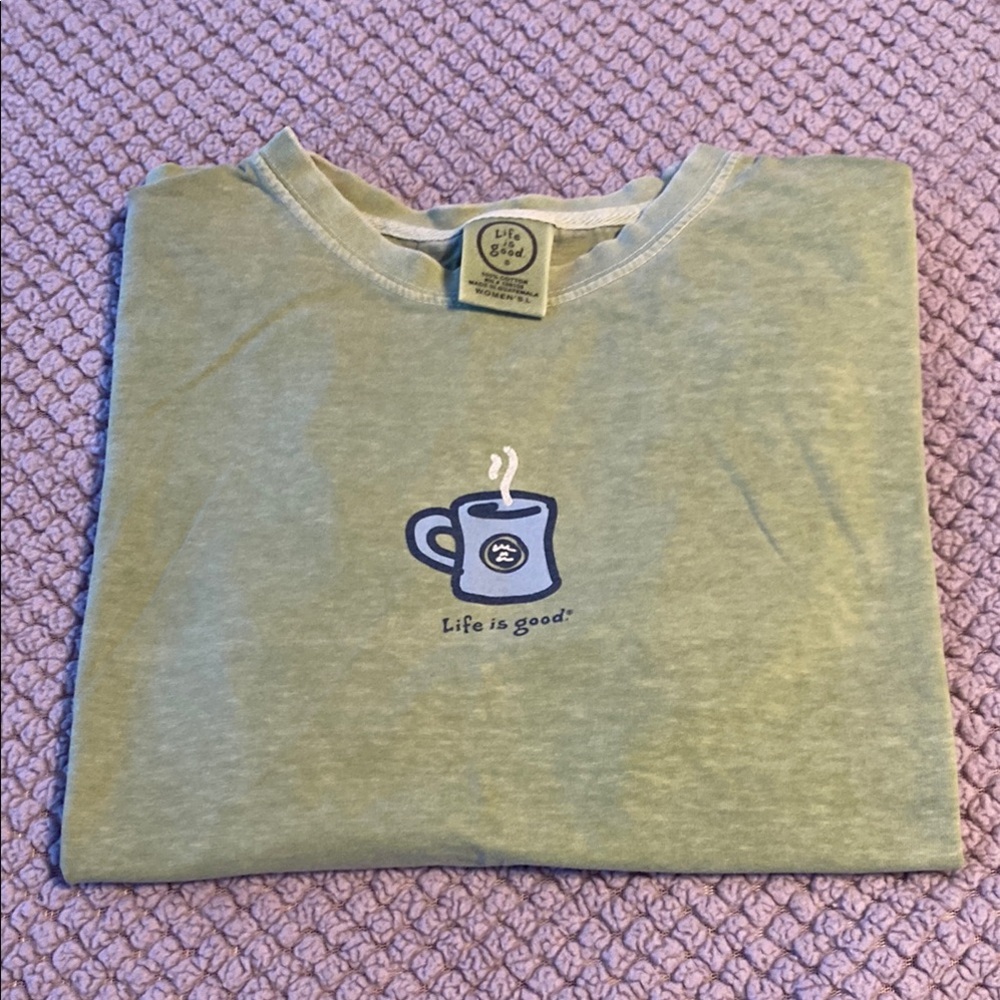 Life is Good Green Tee with Coffee Mug Design